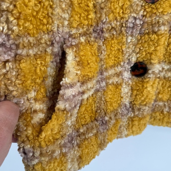 Driftwood Ryan Plaid Sherpa Teddy Jacket Women’s Gold Size Medium Button Front - Picture 6 of 11